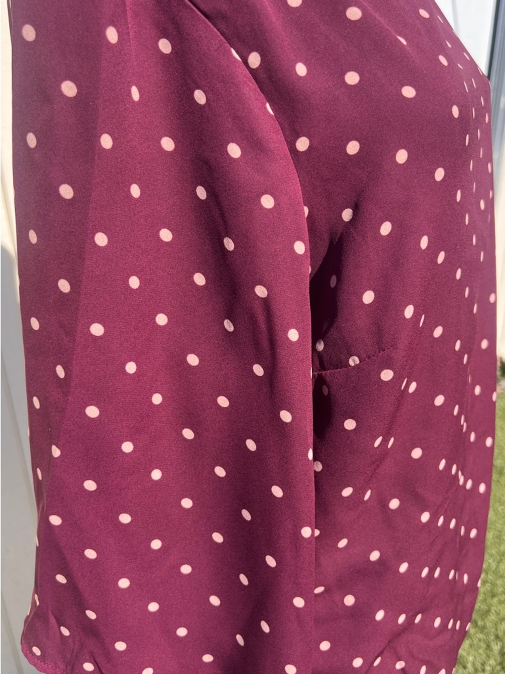 New York & Company Polka Dot Blouse Size L | Burgundy Sheer Top - Picture 5 of 7